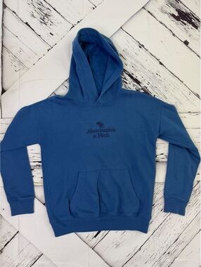 Abercrombie & Fitch Y2K Streetwear Blue Popover Hoodie Embroidered Kids 9/10